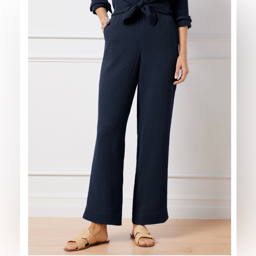 Talbots Airy Gauzy Navy Wide-Leg Pull-On Pants